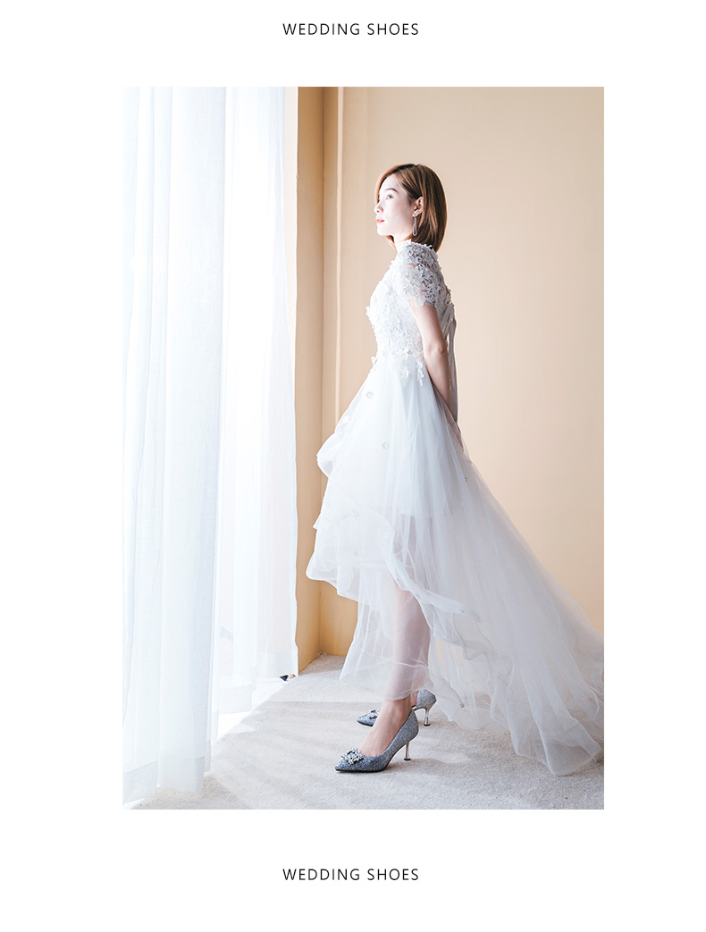情稚婚纱/礼服/旗袍 色高跟鞋女2019新款秋白色婚纱配的婚鞋中跟新娘
