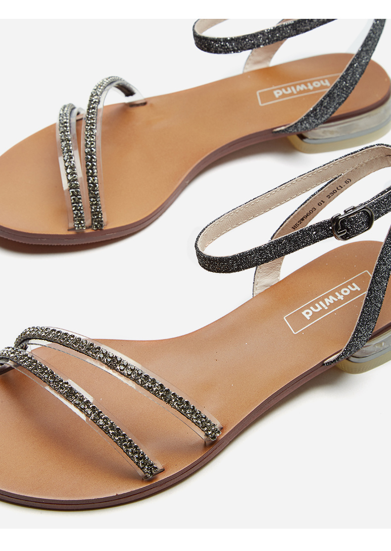 热风夏季小清新条带女士凉鞋一字扣带学生凉鞋h52w9603