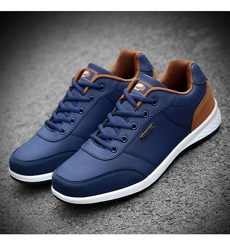 秋季男鞋30中年男士40岁运动休闲鞋秋鞋皮面中老年人爸爸旅游鞋子闪潮