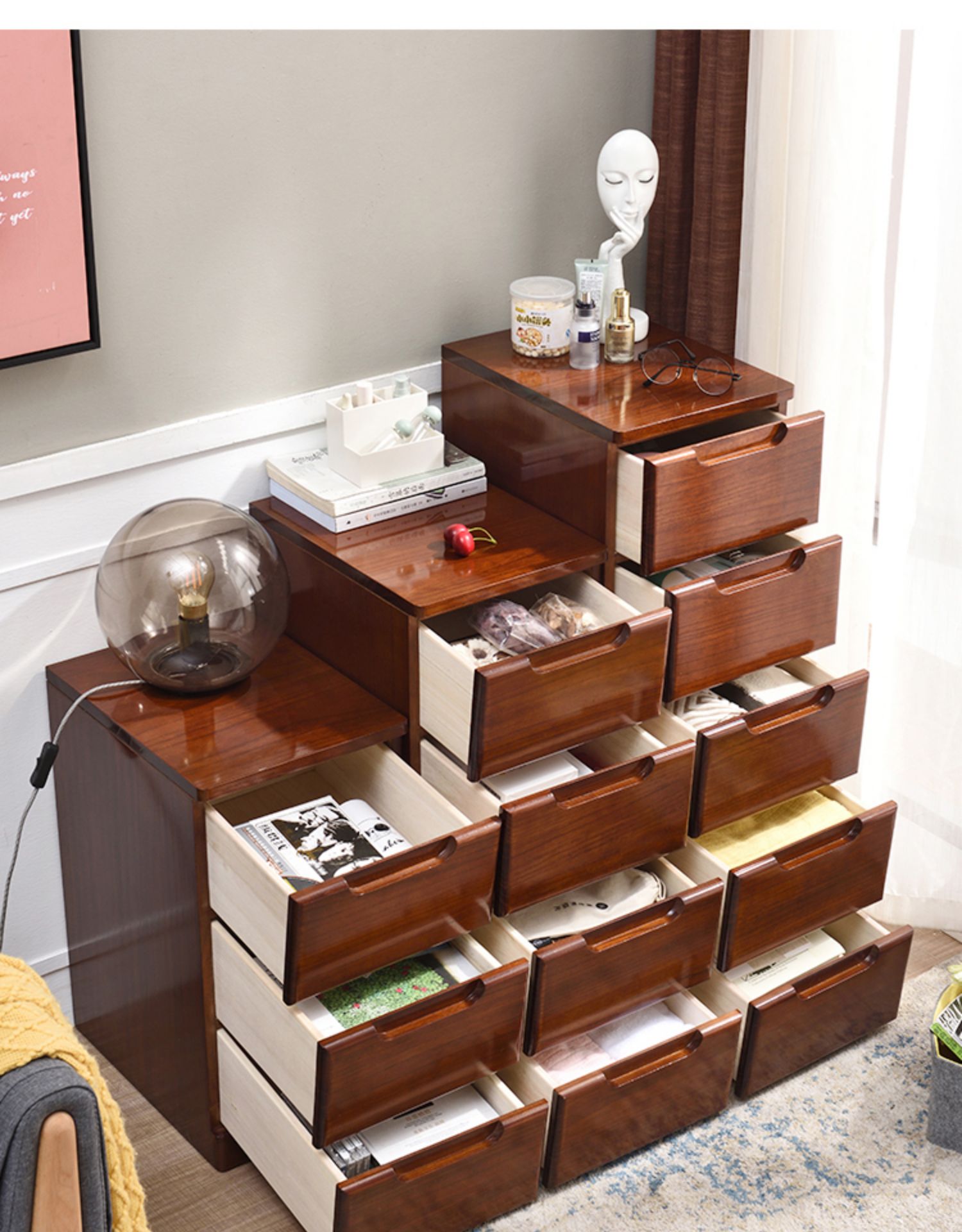 三维工匠收纳用品 三维工匠窄缝夹缝实木收纳柜抽屉式小床头柜木质20