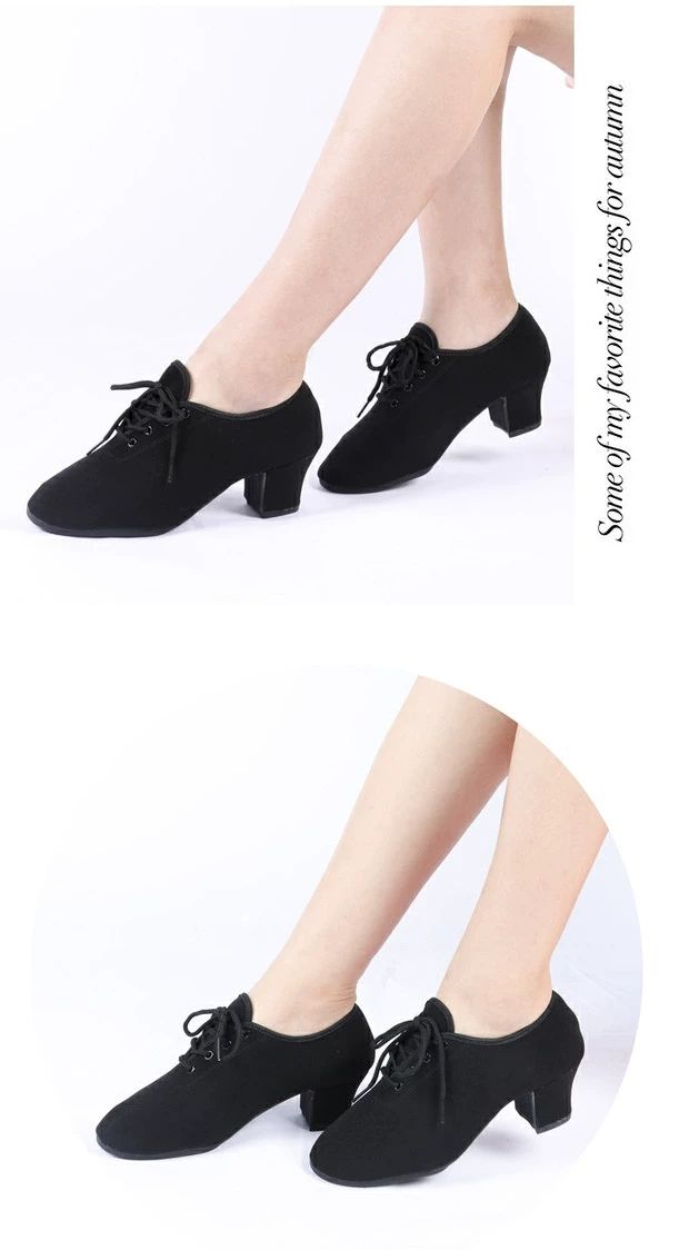 拉丁舞鞋教师鞋女成人中跟牛津布跳舞鞋摩登舞广场舞鞋软底舞蹈鞋