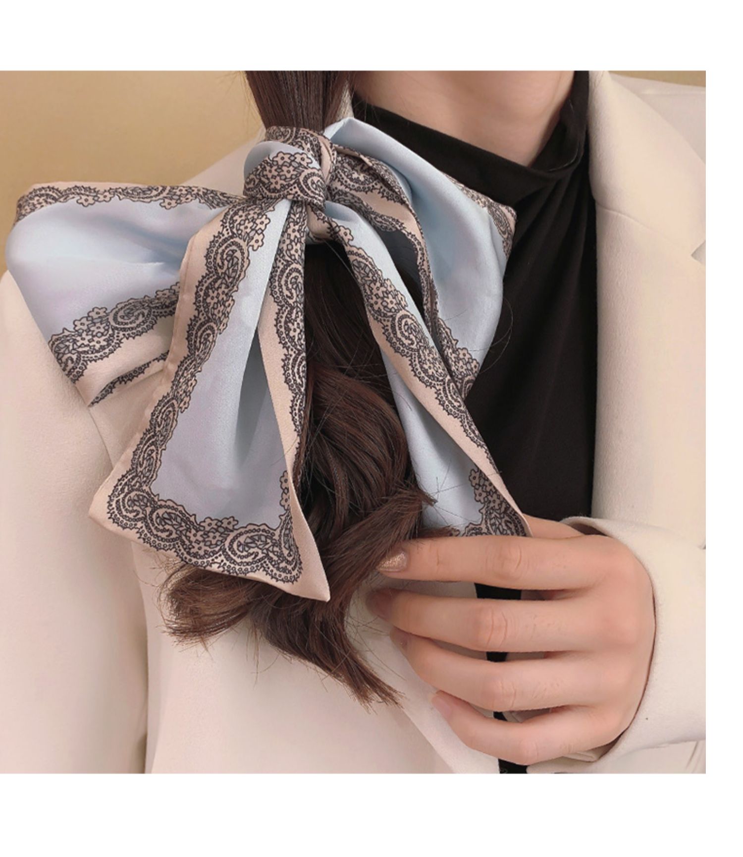 复古法式丝巾女新款洋气时尚绑包丝带百搭西装小领巾头饰发带围巾08屿