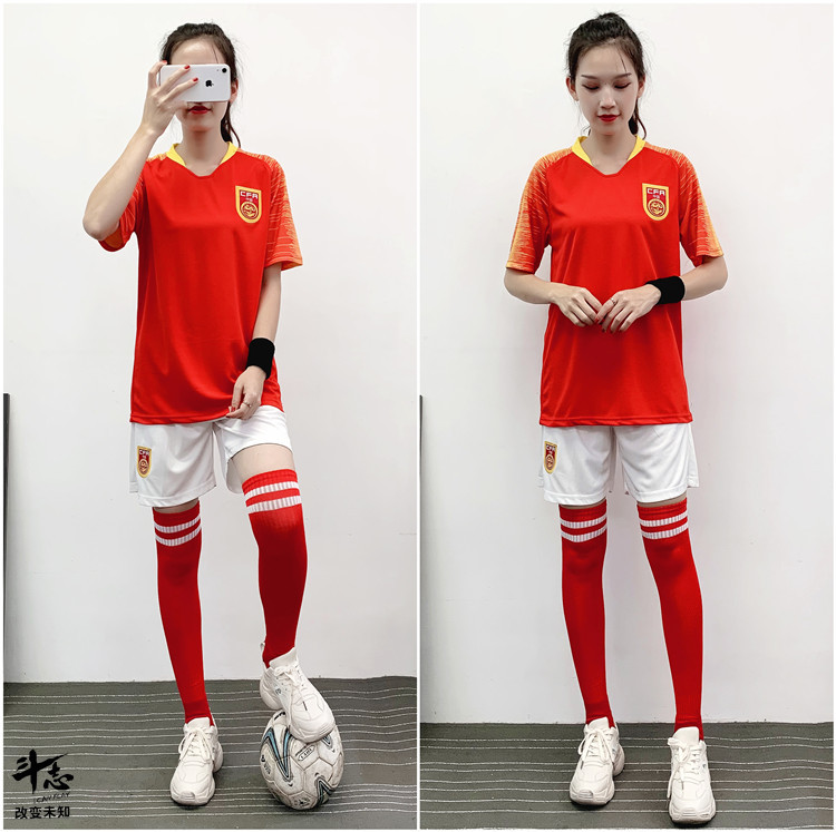 足球服女套装足球训练服女生考试比赛队服c罗梅西足球衣s4