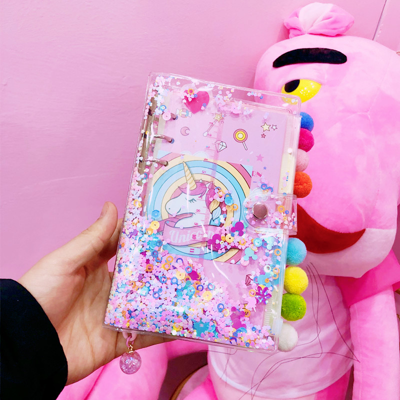红ins梦幻独角兽手账本豪华套装少女心流沙可爱毛球活页笔记本