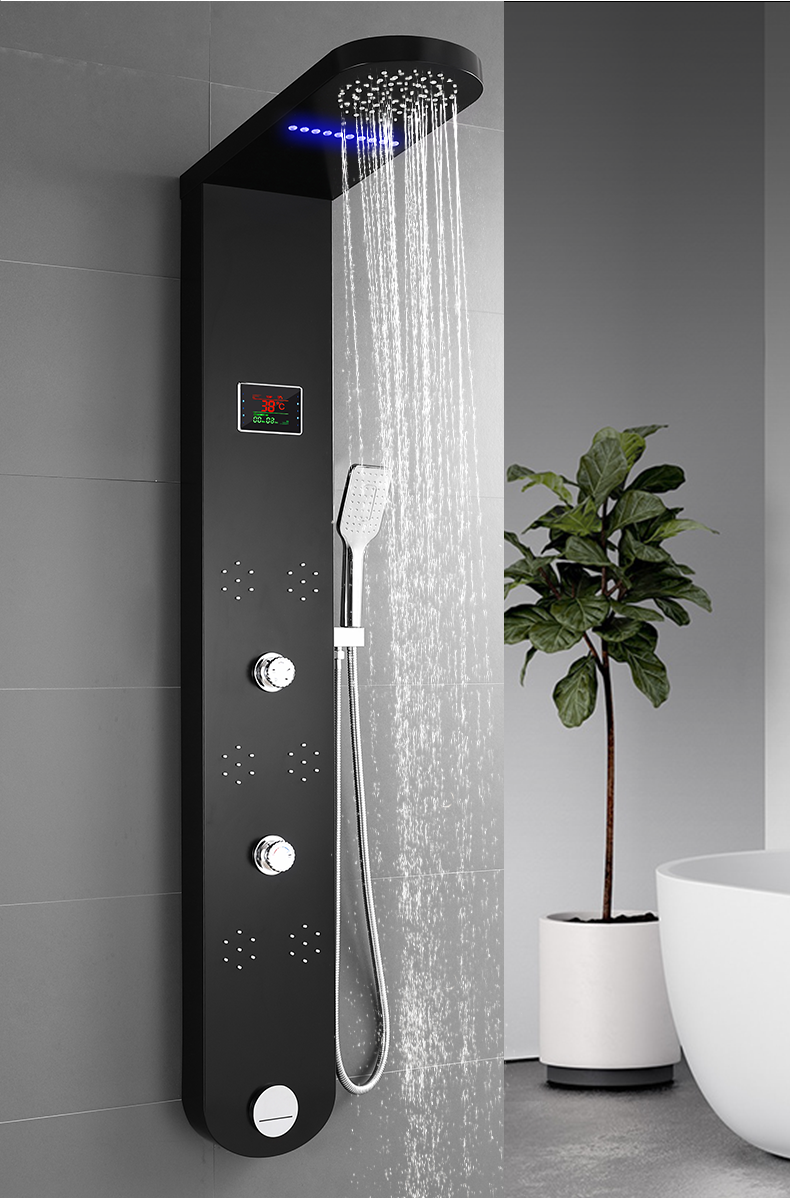 欧圣迪淋浴屏304不锈钢烤漆黑白色淋浴花洒套装全铜龙头沐浴器沐浴柱