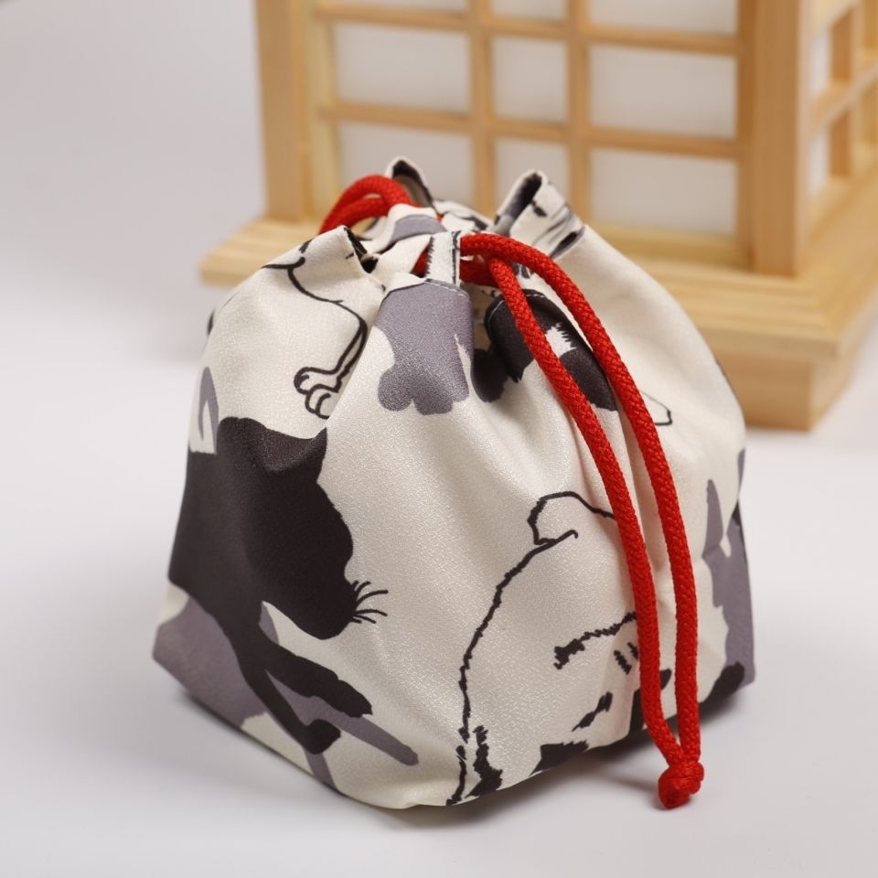 和服手袋日本和风小包手拎包布艺樱花包零钱杂物包酒红小樱花均码