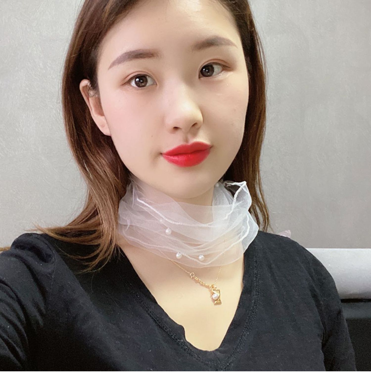 newlake防晒围脖护颈薄款女夏季丝巾百搭面纱遮脸围巾蕾丝套春秋小