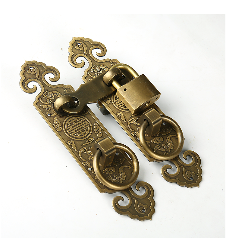 敬平销 中式纯铜搭扣锁门扣柜门直条拉手大门门栓全铜老式木门挂锁扣