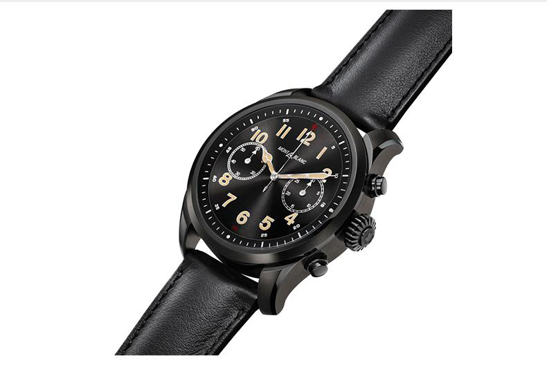 万宝龙montblanc智能腕表summit2系列精钢表壳配黑色皮革表带123848