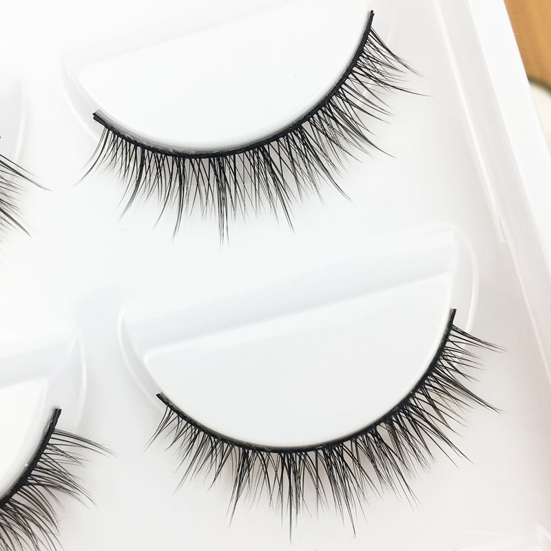 自然短款浓密假睫毛 裸妆交叉手工磨尖逼真眼睫毛硬梗仿真0.