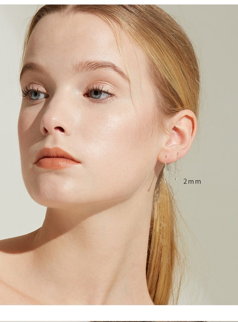 s925纯银耳线小耳垂适合耳环女气质红显脸瘦的耳链长款耳饰耳钉