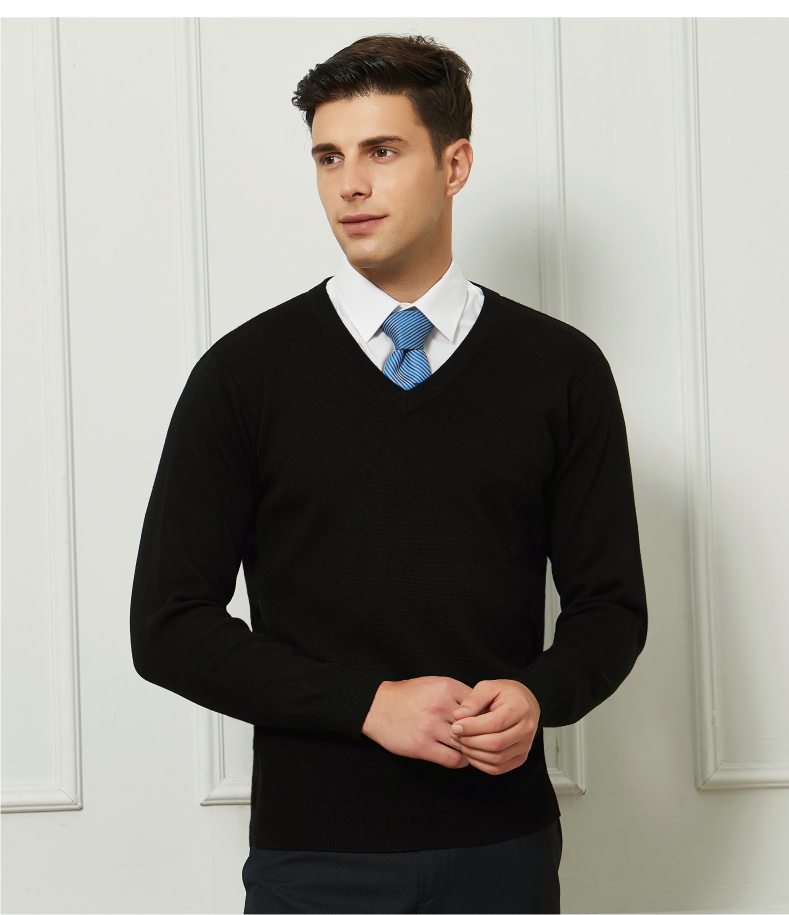 2019秋冬男士领毛衣商务工作鸡心领西装毛线正装针织保暖打底衫