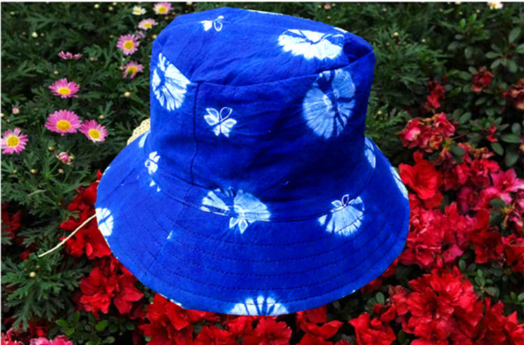 贵州蜡染扎染民族风小盆帽女渔夫帽遮阳防晒太阳棉折叠双面戴帽子手工