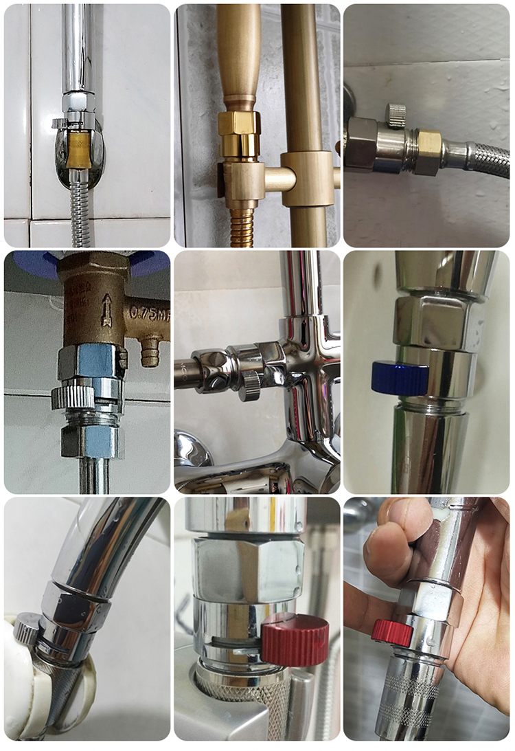 花洒淋浴喷头快捷开关内外丝铜直通阀门喷头软管角阀带止水调节器蓝色