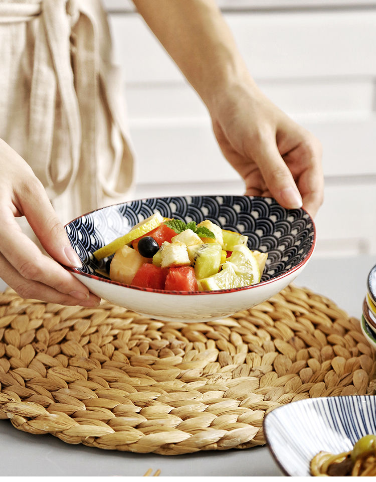 《日式和风家用菜盘子碟子陶瓷汤盘餐具简约创意饭菜盘餐盘深盘 深蓝