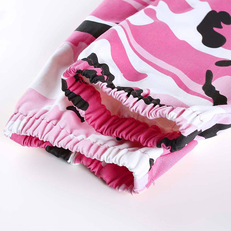 欧美街拍宽松粉色迷彩休闲裤女bf风帅气棉质嘻哈风百搭潮流工装裤yuan