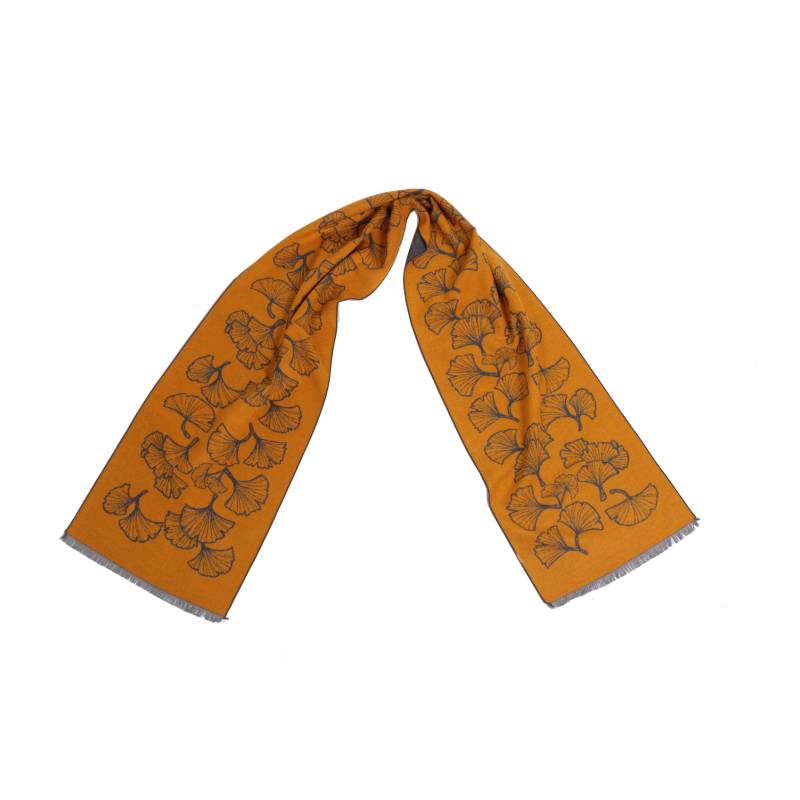 凯喜雅真丝拉绒丝巾长巾秋冬款女士百搭围巾17630cm银杏黄色