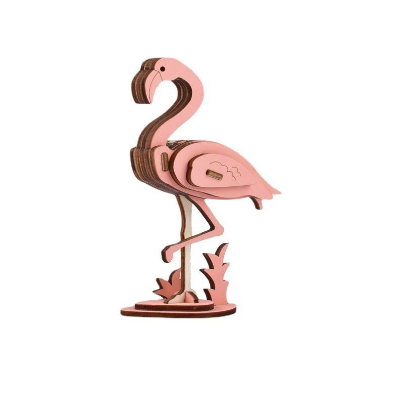 新款木质diy仿真3d立体创意小动物模型恐龙拼图手工益智儿童玩具小