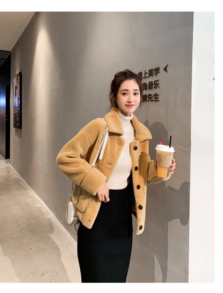 班俏banqiao颗粒绒女士夹克外套女短款小个子2019新款秋冬修身显瘦