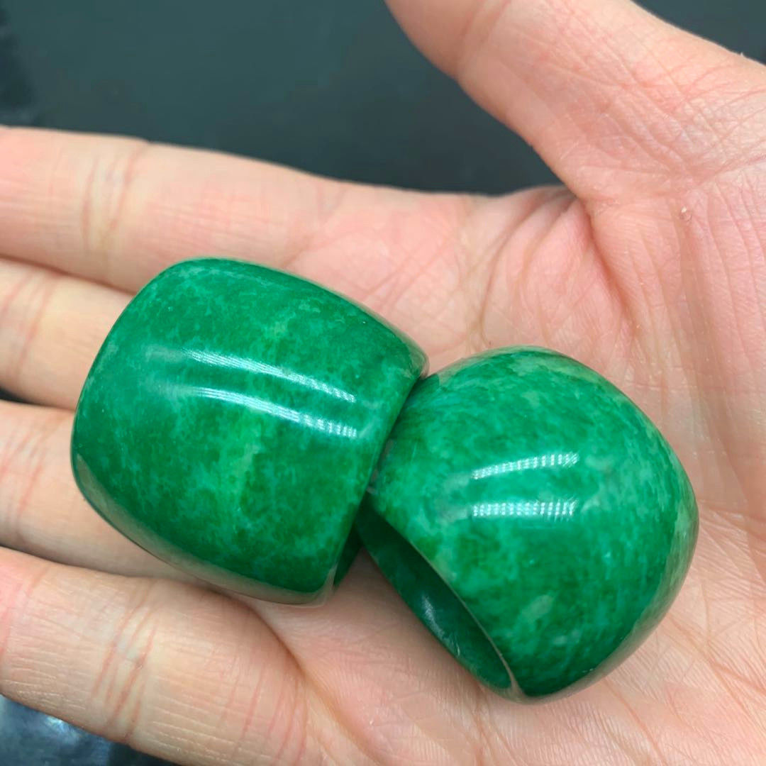 天然缅甸干青铁龙生祖母绿扳指翡翠色指环天然玉石扳指戒指环男款翡翠