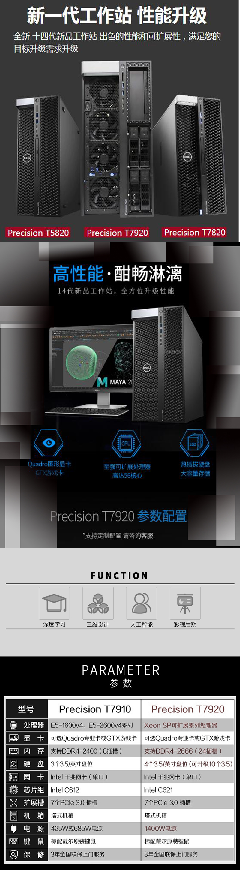 戴尔 Dell 服务器 工作站precisiont7920 Dell戴尔t7920 图形工作站台式机设计师电脑2颗至强4214 128g 1t固态 8t Rtx6000 24g 价格图片品牌报价 苏宁易购苏宁自营