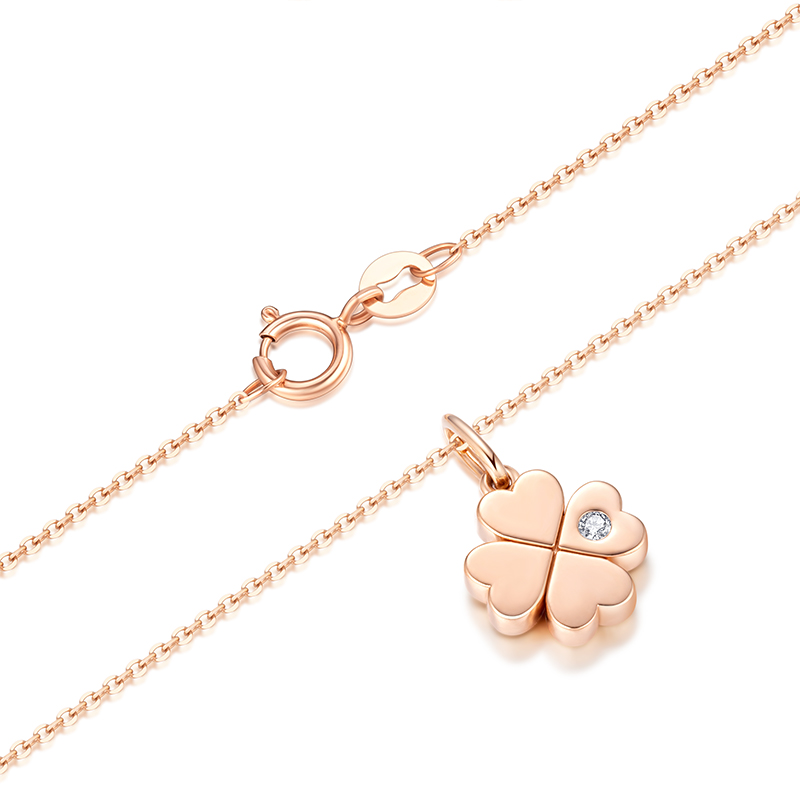crd克徕帝钻石项链18k玫瑰金钻石吊坠女四叶草锁骨链