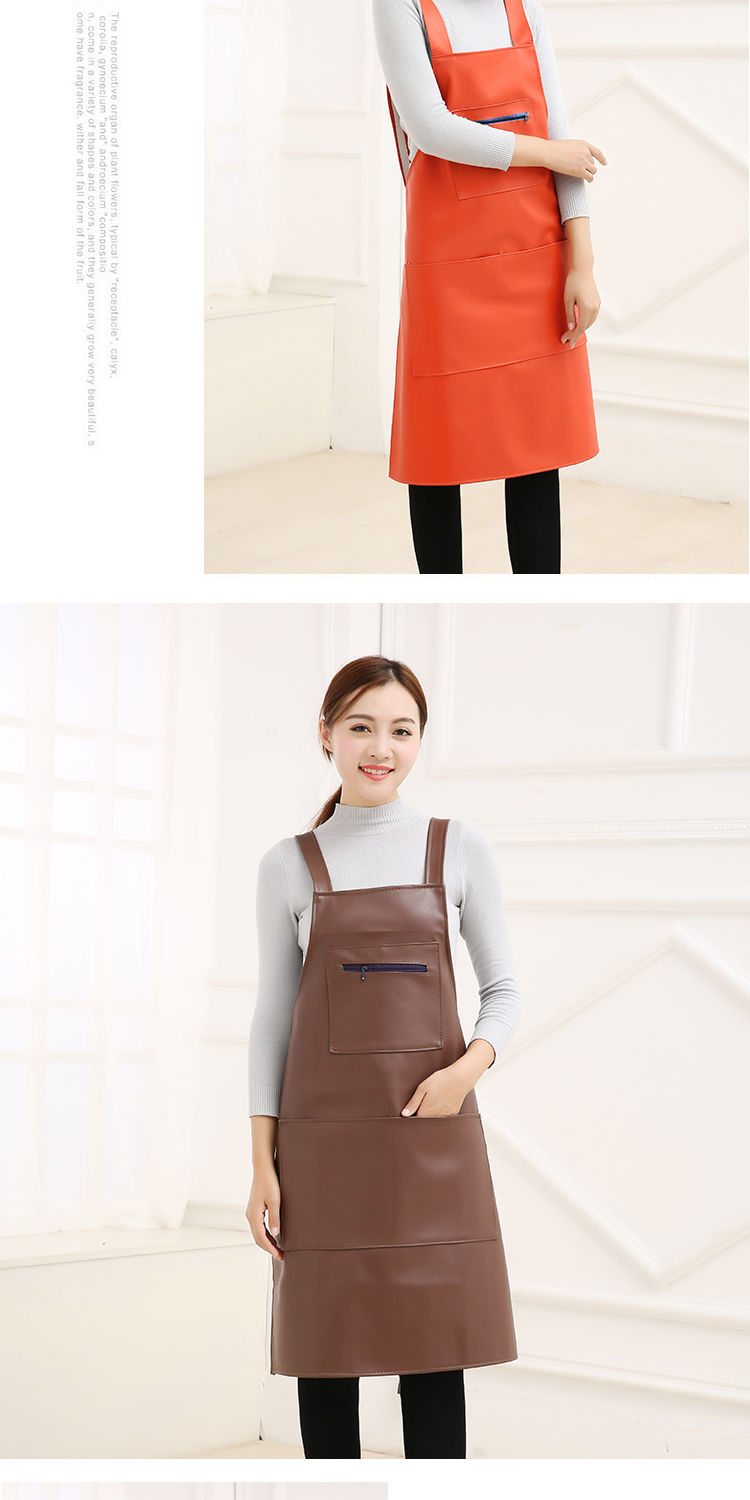 韩版厨房做饭防水防油背心式围裙pu皮围腰成人罩衣长款男女工作服红色
