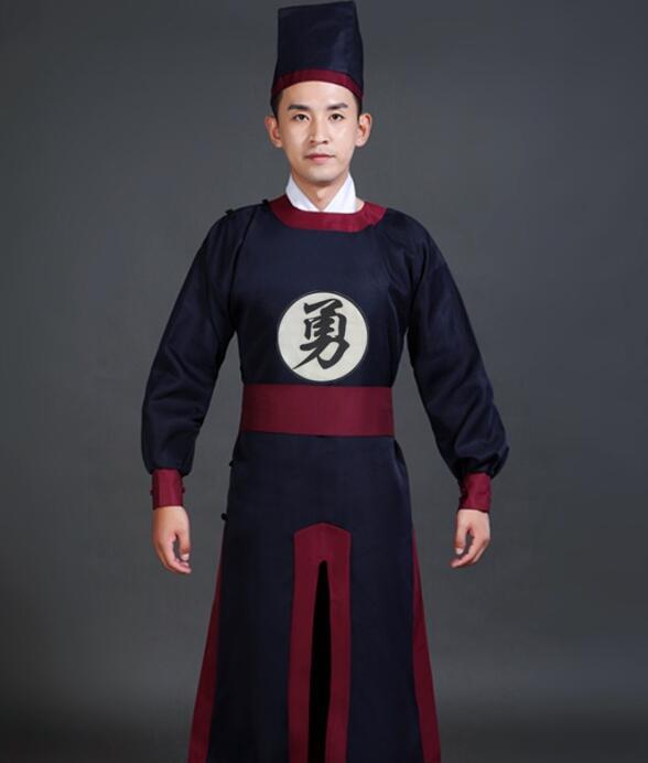 藏青色衙役送衣领140cm古装明朝衙役捕头捕快服装成人官兵狱卒表演服