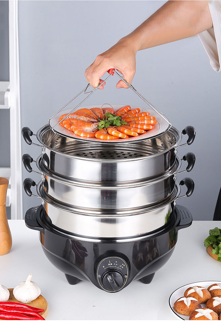 多功能家用电蒸锅大容量不锈钢商用多层电蒸笼插电火锅蒸菜蒸馒头32cm