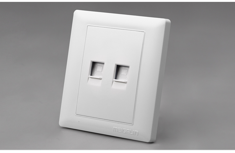 86型暗装二位电脑插座面板超五类雅白网线网络接口插座双电脑两位