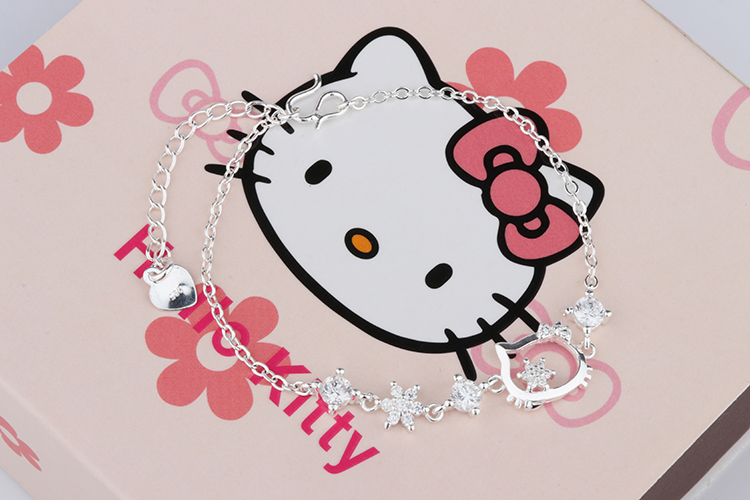 s925纯银手链女款hellokitty凯蒂猫可爱卡通手镯朋友闺蜜亲子款