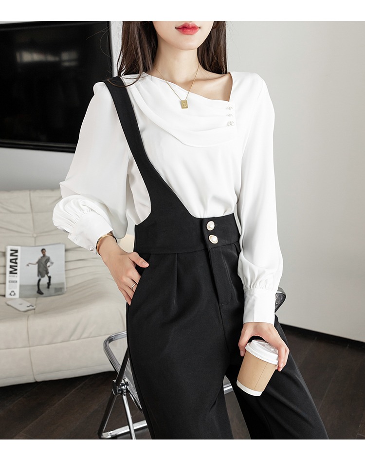 pass单肩背带裤韩版宽松不规则垂感西装裤阔腿气质时尚休闲裤百搭