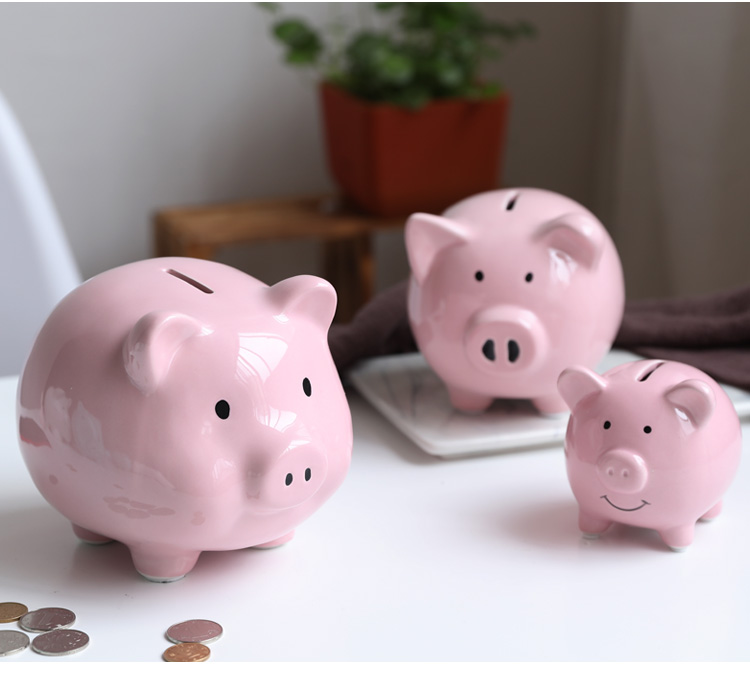 三维工匠陶瓷小猪存钱罐儿童成人纸币硬币存储罐可爱创意礼品书架摆设