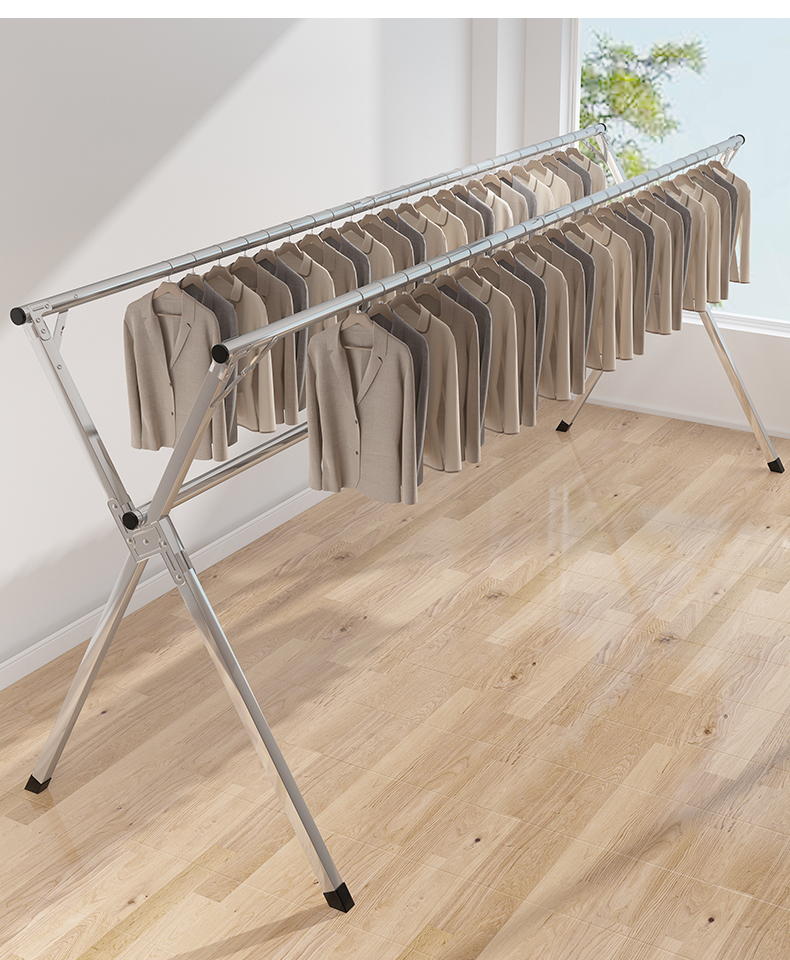 三维工匠折叠晾衣架落地卧室内家用阳台凉衣杆不锈钢晒架伸缩晒被旗舰