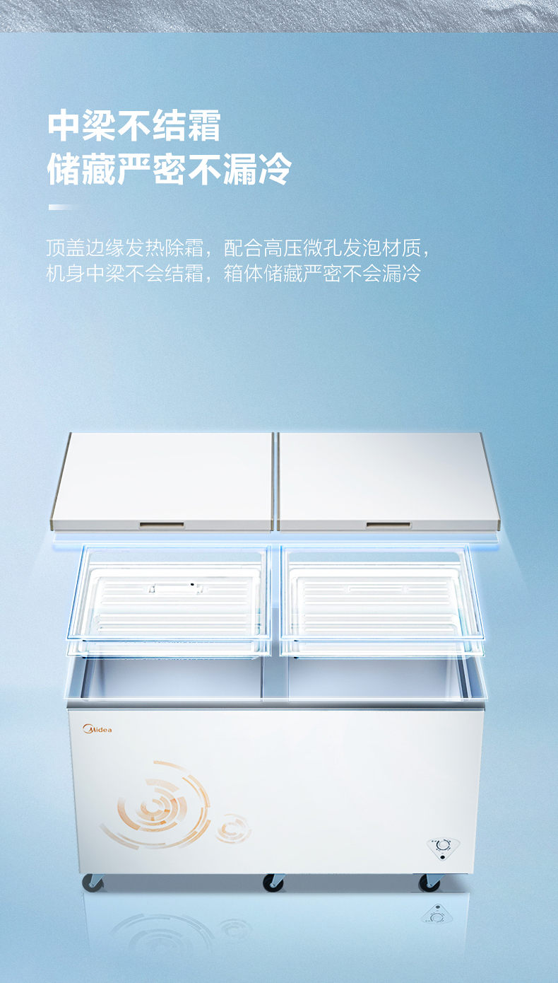 美的midea521升商用卧式大冷冻冰柜卧式冰箱双顶开冷藏冷冻直冷转换