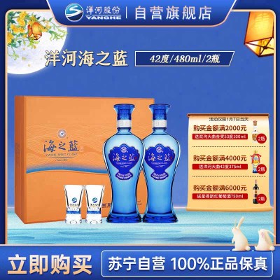 洋河(YangHe) 蓝色经典 海之蓝 42度 480ml*2 礼盒装 浓香型白酒 口感绵柔(新老包装随机发货)