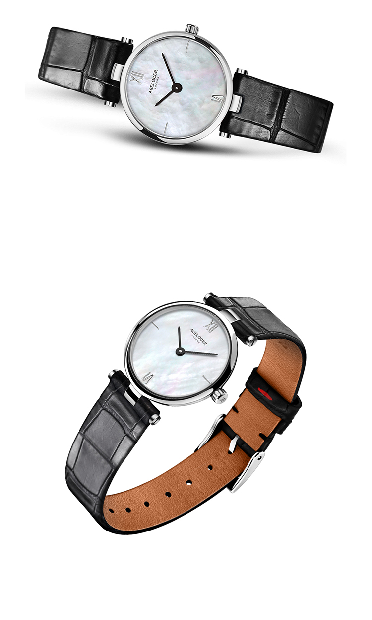 agelocer艾戈勒手表 瑞士品牌女士防水简约女表 轻薄真皮石英表 女表