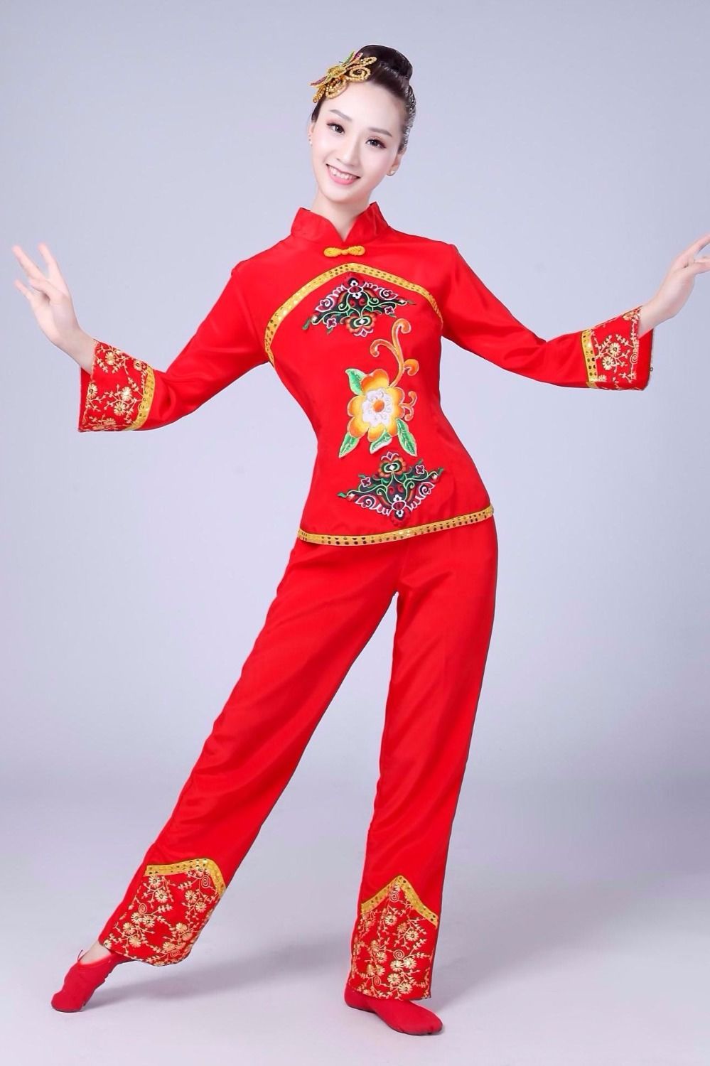 2019新款秧歌服中老年舞蹈演出服扇子舞腰鼓服民族舞广场舞服装女 高