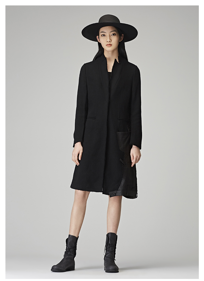 sdeer圣迪奥女装2017秋装戗驳领口拼接长款风衣外套s17381833