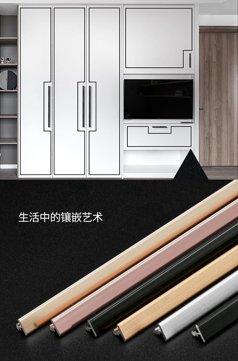 南方生活铝合金t型装饰条嵌入式衣柜柜门压条家具木门金属装饰条6t亮