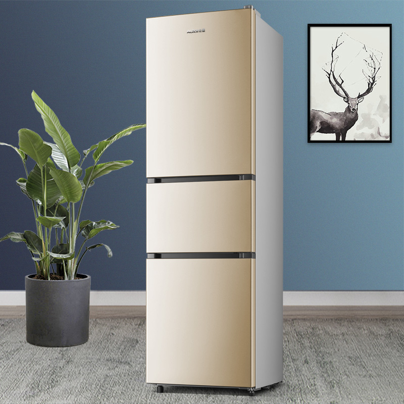 金色 奥克斯(aux)升冰箱三开门家用租房节能大型三开门三门式节能电