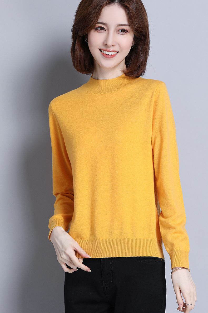 恒源祥女士羊毛衫2020新款全羊毛秋冬女时尚纯色打底衫百搭圆领套头