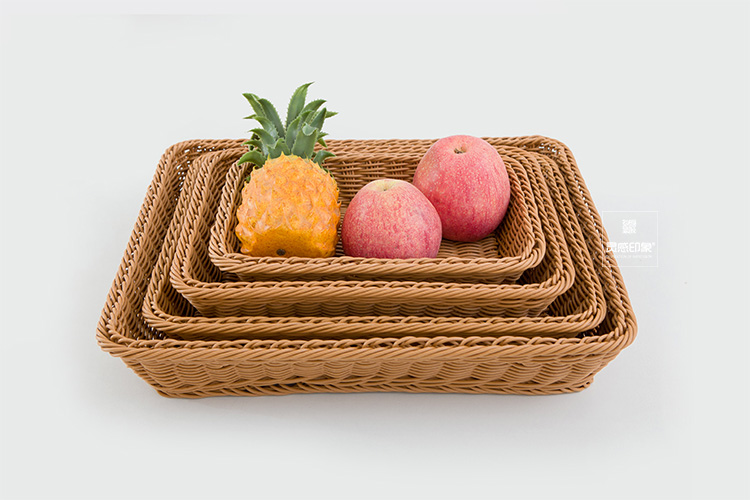 韩式仿柳编收纳筐零食框面包水果篮子藤编长方形桌面竹篮塑料编织