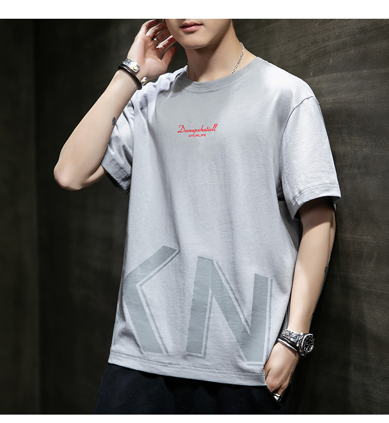 2020男式短袖t恤男装半截袖男士印花男式短袖t恤韩版潮修身情侣款