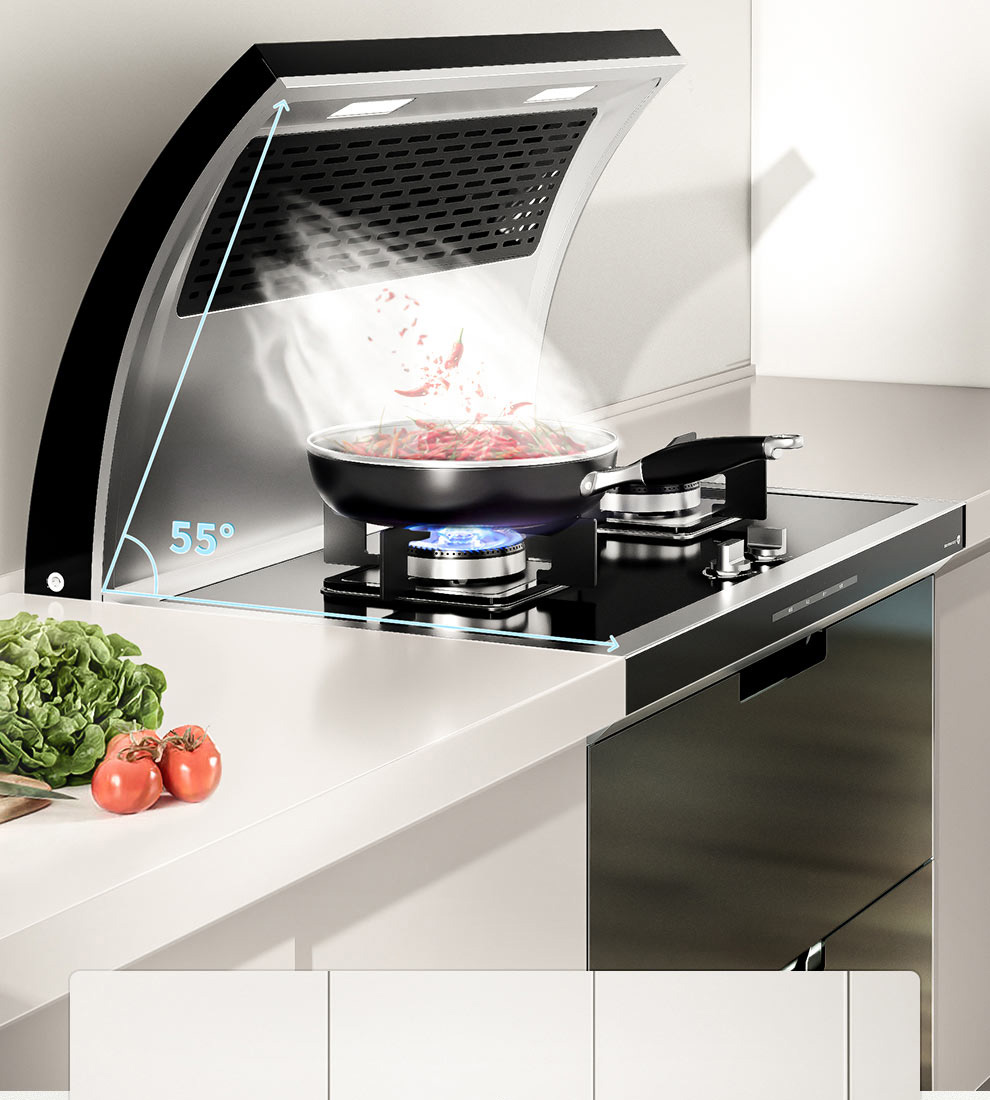 火星人玻璃台面侧吸式抽油烟机燃气灶一体集成灶天然气 c2集成水槽