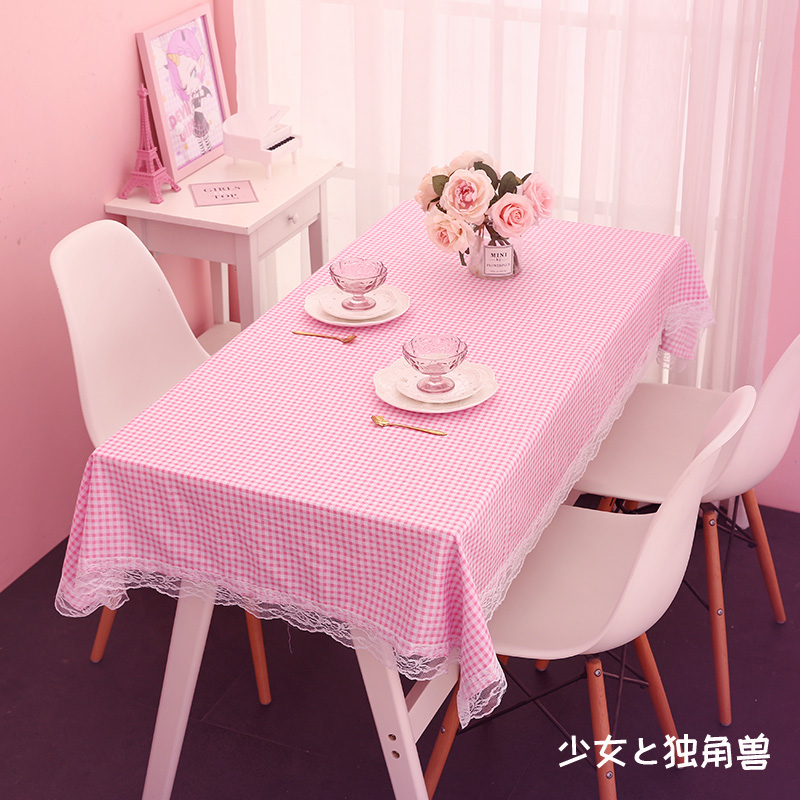 学生桌布布艺棉麻日式网格少女心ins网红书桌化妆台宿舍装饰卧室三维
