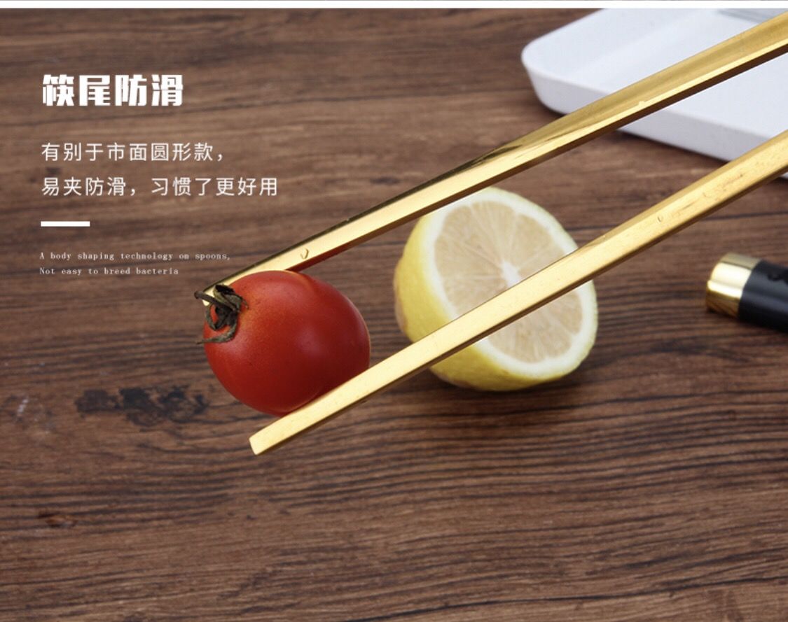 韩式筷子实心扁筷304不锈钢方形防滑韩国烤肉店餐具套装筷子勺子空心