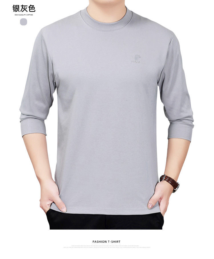 中年长袖t恤纯棉秋冬半高领男士大码秋衣爸爸装秋装上衣打底汗衫