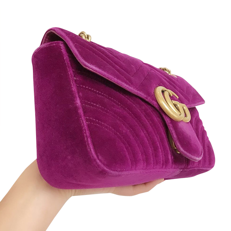 gucci古驰女士天鹅绒丝绒marmont链条包单肩斜挎包446744b