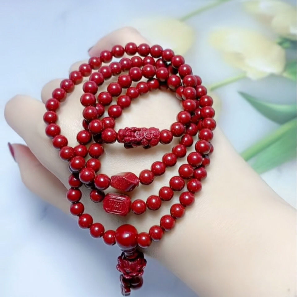 单圈莲花手串天然朱砂手链108颗紫金砂圆珠多圈手串男女款项链毛衣链
